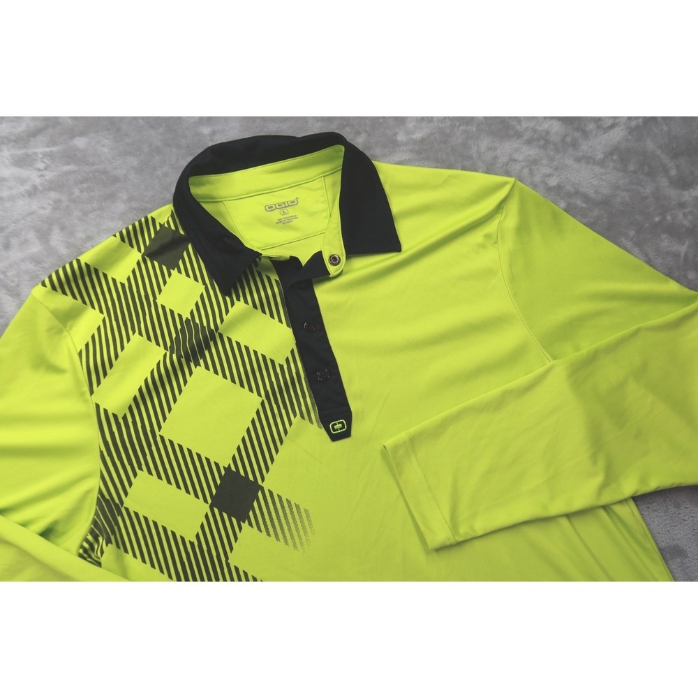 OGIO Men's Long Sleeve Performance Polo Shirt Neon Yellow Size L Pickleball